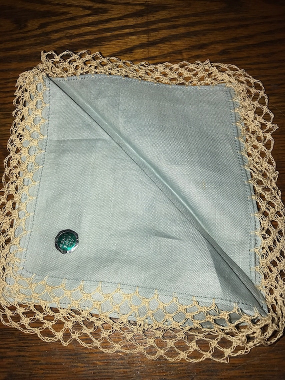 Vintage Blue Linen and Lace Handkerchief, Wedding, Something Blue