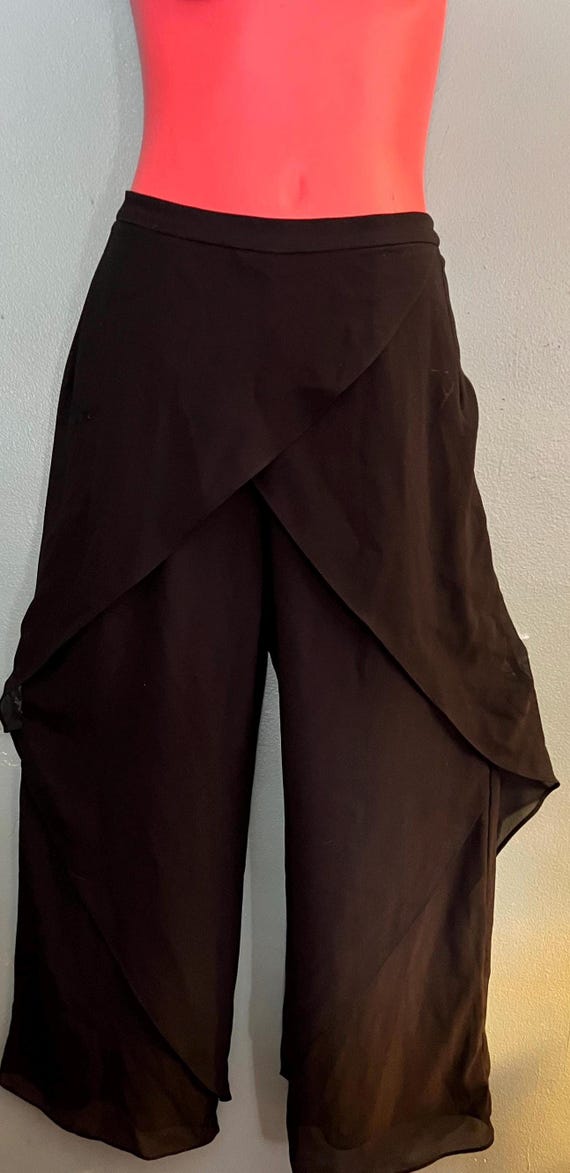 Vintage Womens Fancy Layered Black Sheer Black Pants, Size Medium