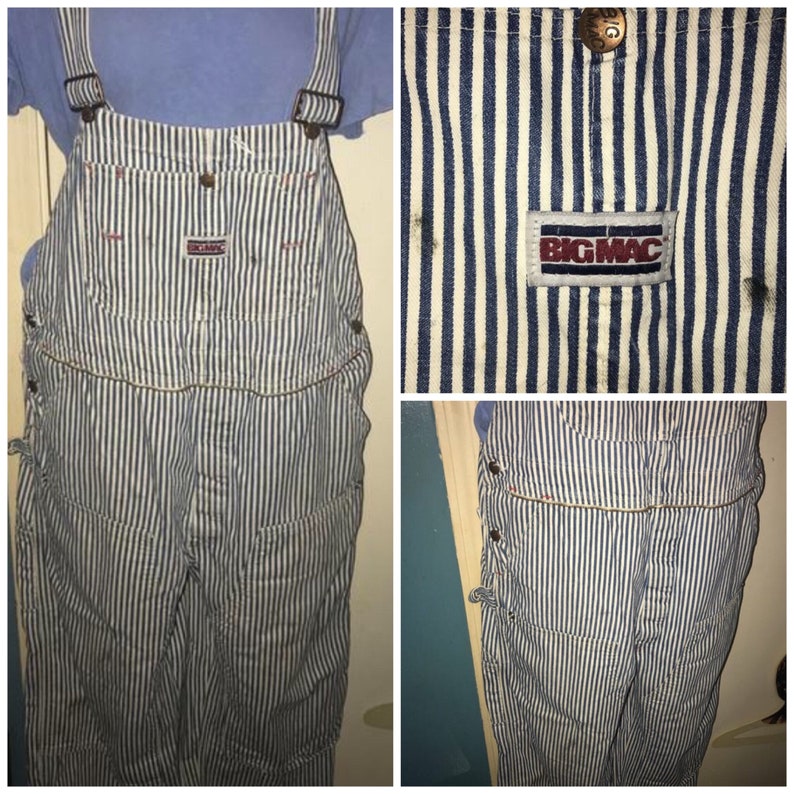 Vintage Big Mac Striped Overalls. Hickory Stripe Distressed Overalls. Big Mac Work Wear Overalls. Wear These To The Next Music Festival image 1