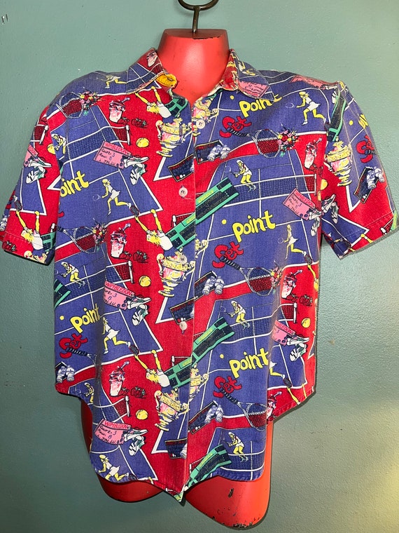 Vintage 80’s Novelty Tennis Shirt. Woman's Short S