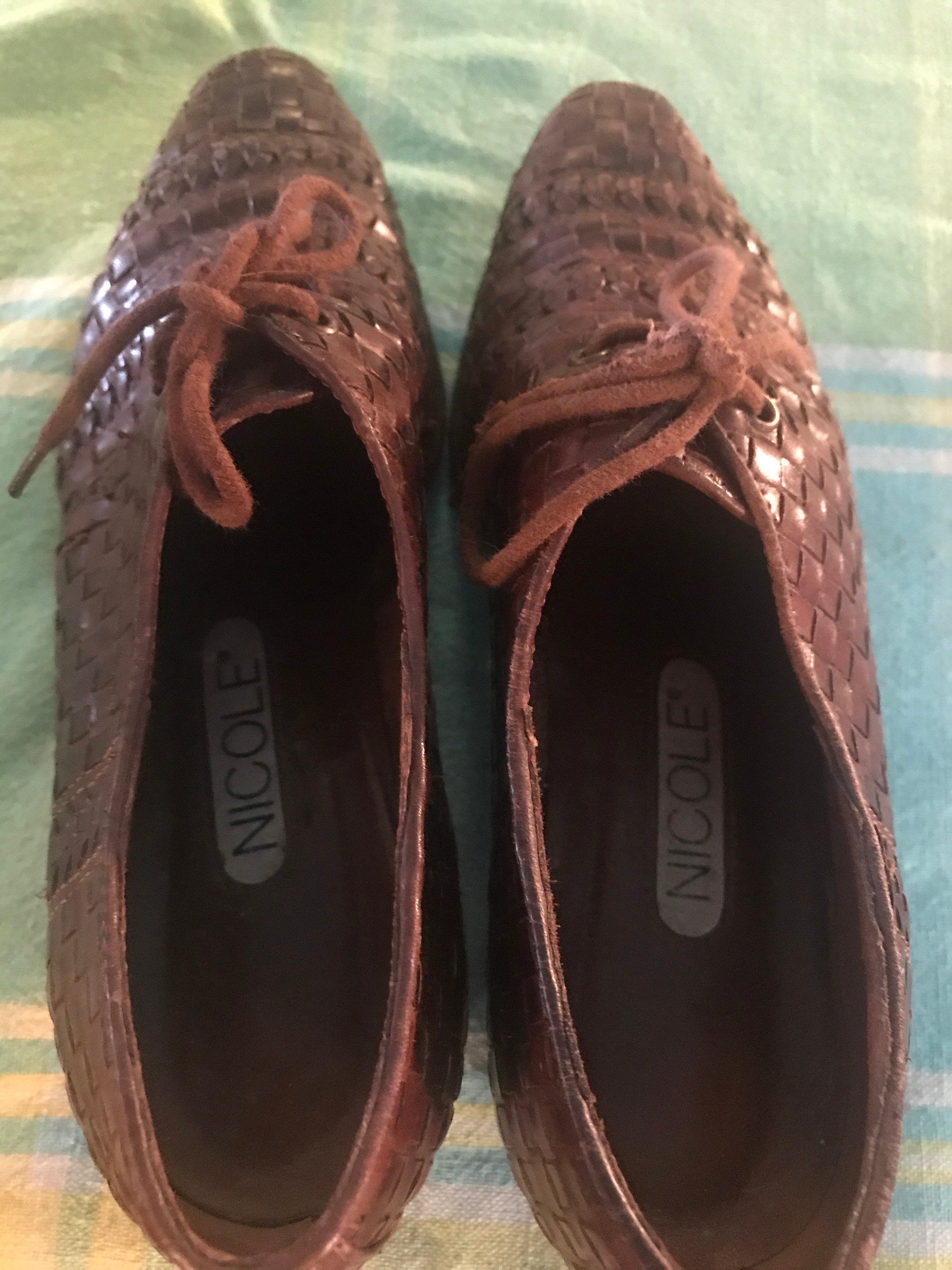 Vintage Woven Nicole Shoes. Brown Lace Up Oxford Woven Shoes. Brown ...