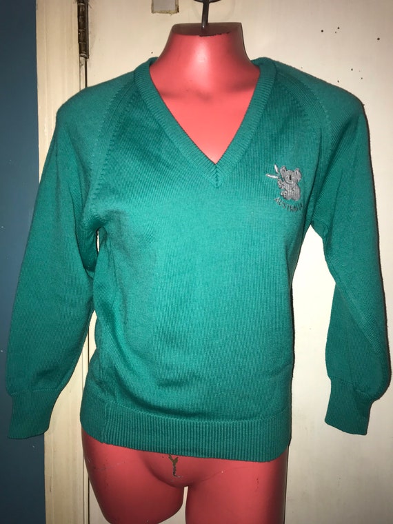 Vintage Wool Australia Sweater. 1960’s Green Wool 
