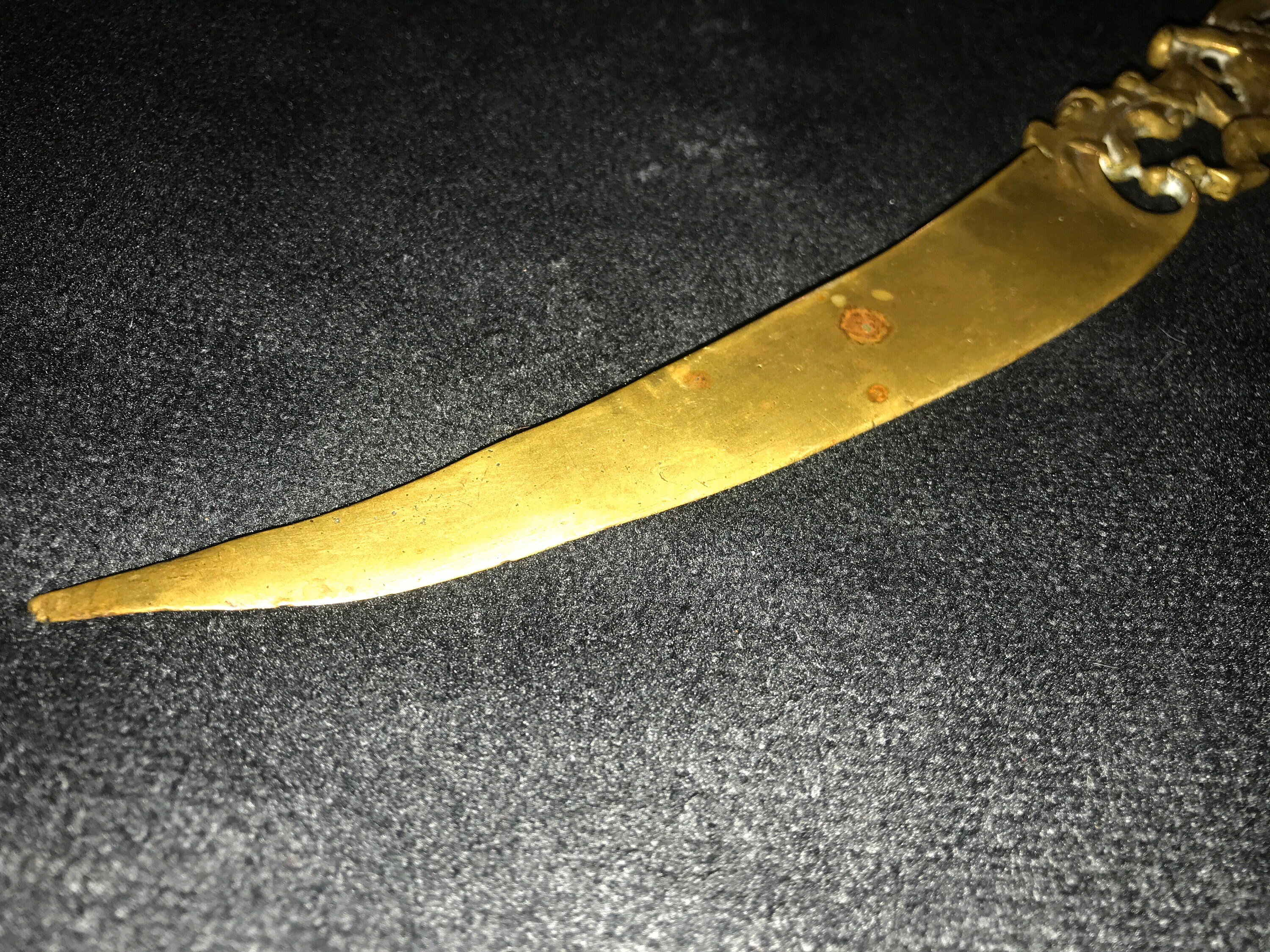 Antique Brass Letter Opener. Rampant Lion Solid Brass Curved Sword