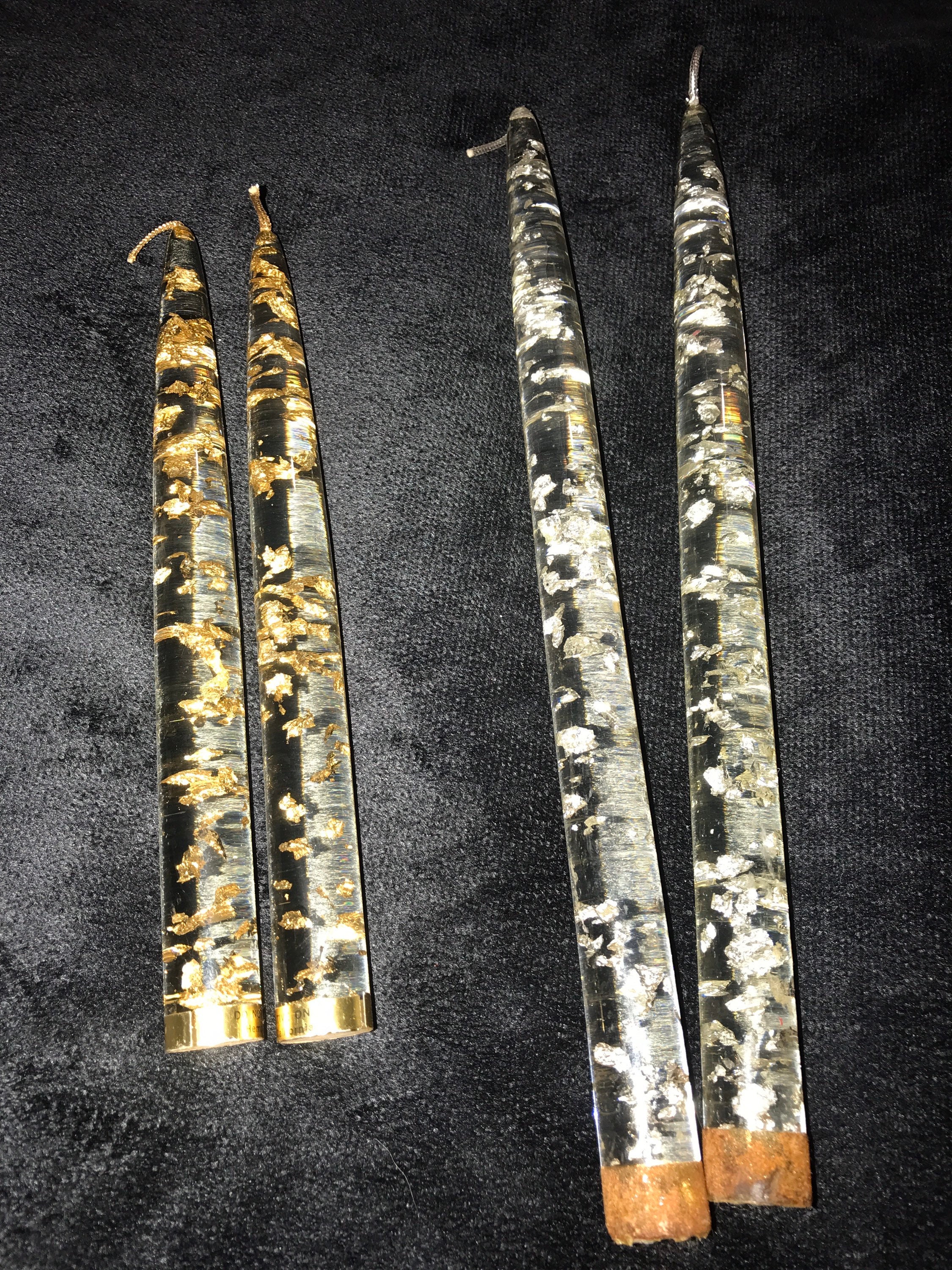 Vintage Lucite Metal Flake Candles. Gold Flake Lucite Acrylic Taper