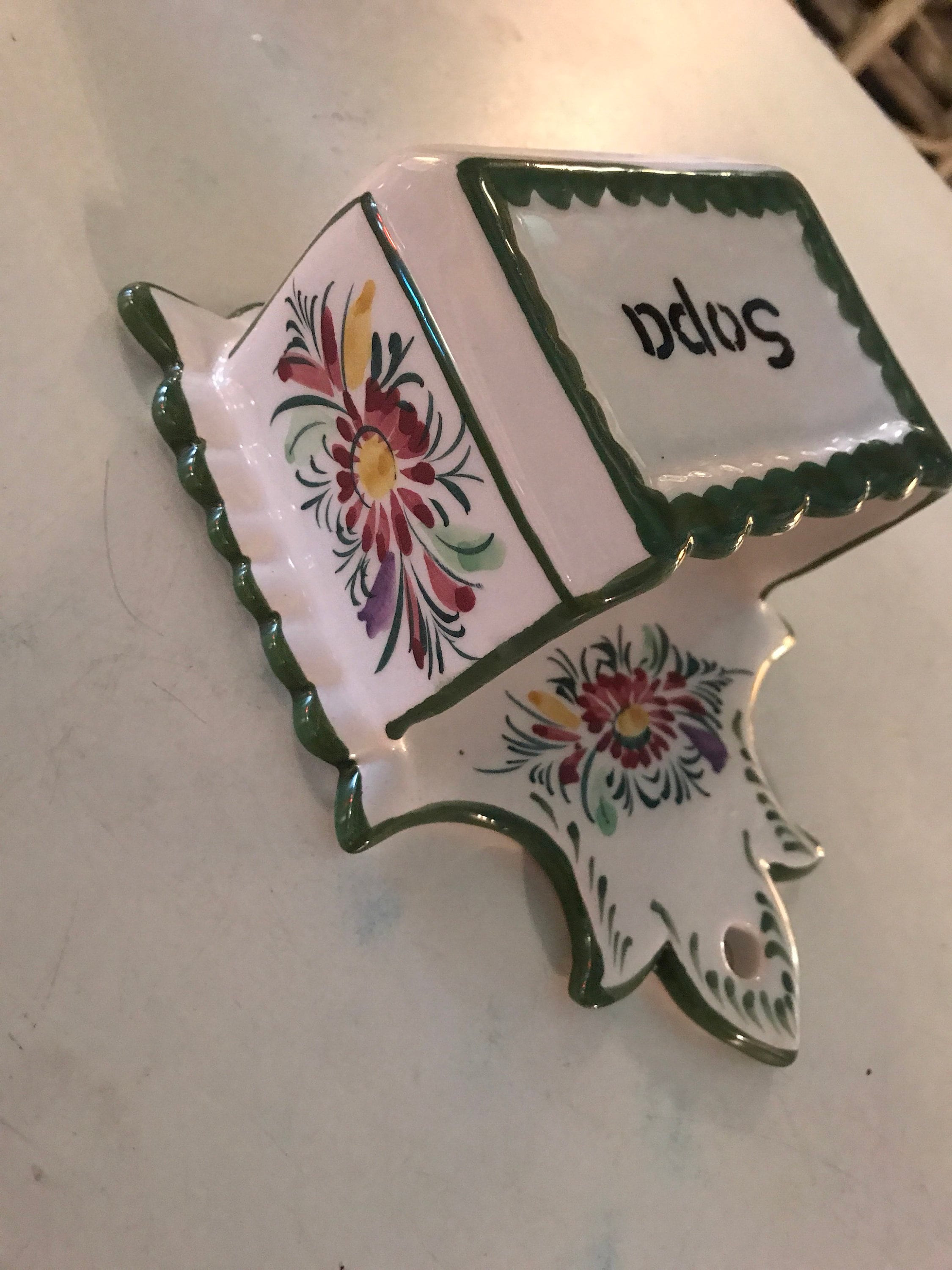 Vintage Ceramic Soap Dish Wall Hanging. Hand Painted in Portugal. Soap