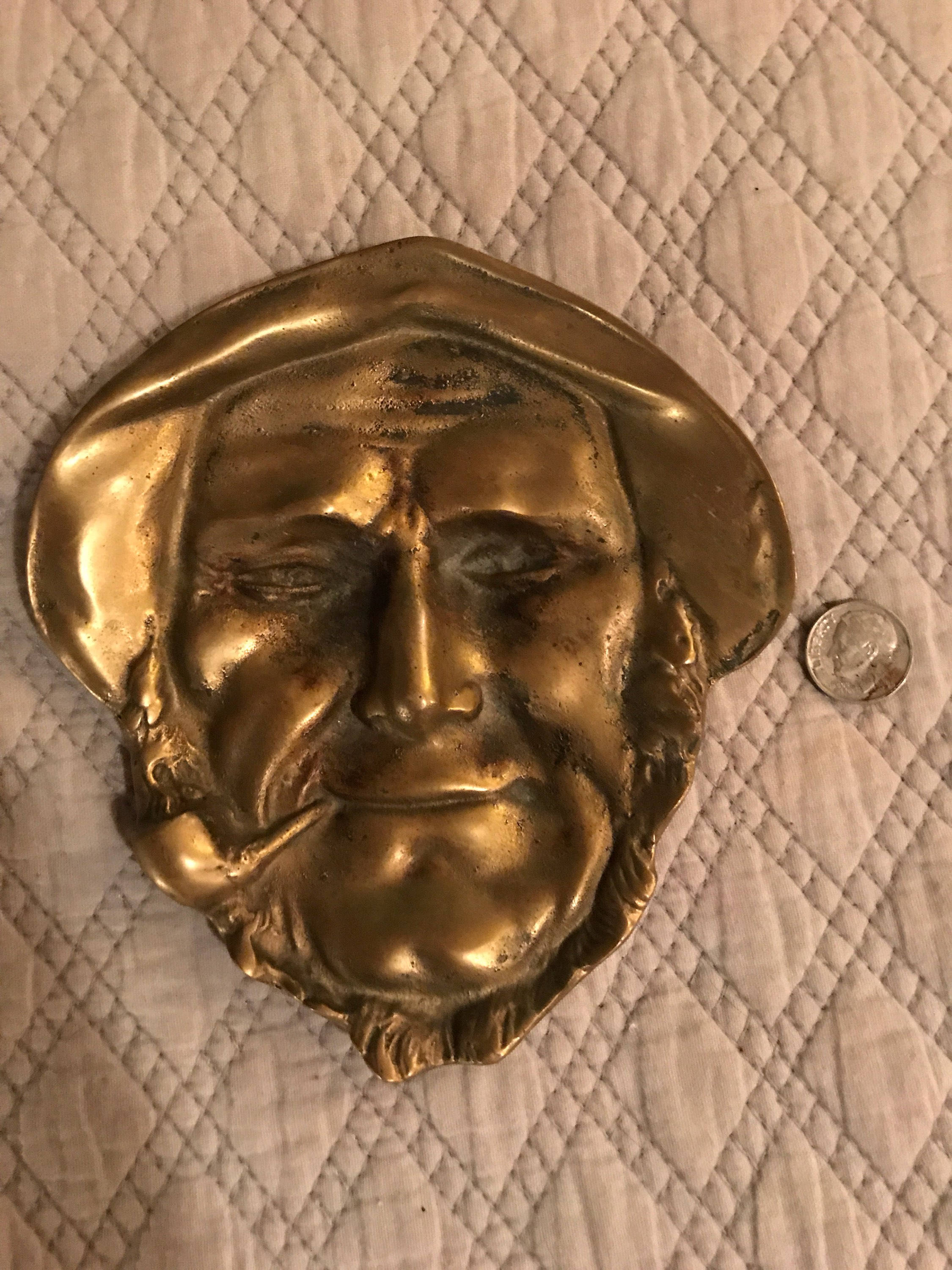 Vintage Brass Man Face. Brass Face Wall Hanging. Brass Face.