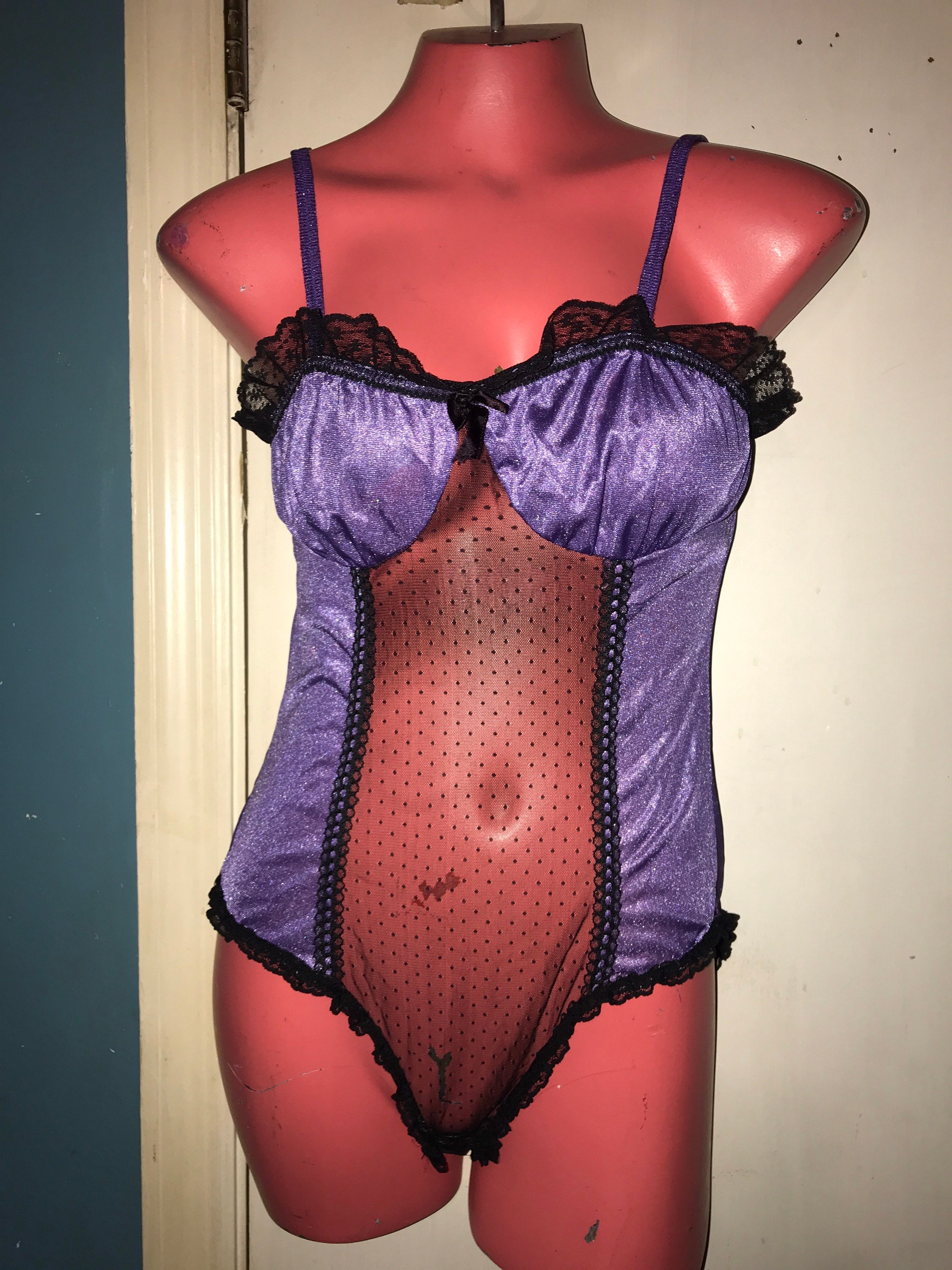 Vintage Nan Flowers Teddy Bodysuit. Purple and Lace Lingerie