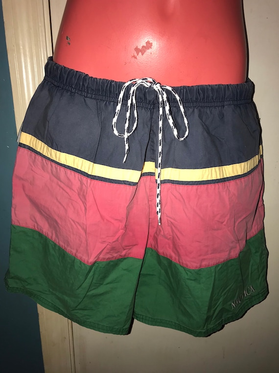 Vintage Nautica Swim Trunks. 1990’s Faded Out Col… - image 1