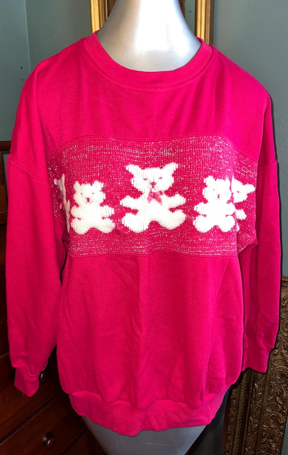 Vintage 90’s Bright Pink Teddy Bear Sweatshirt, Size Medium