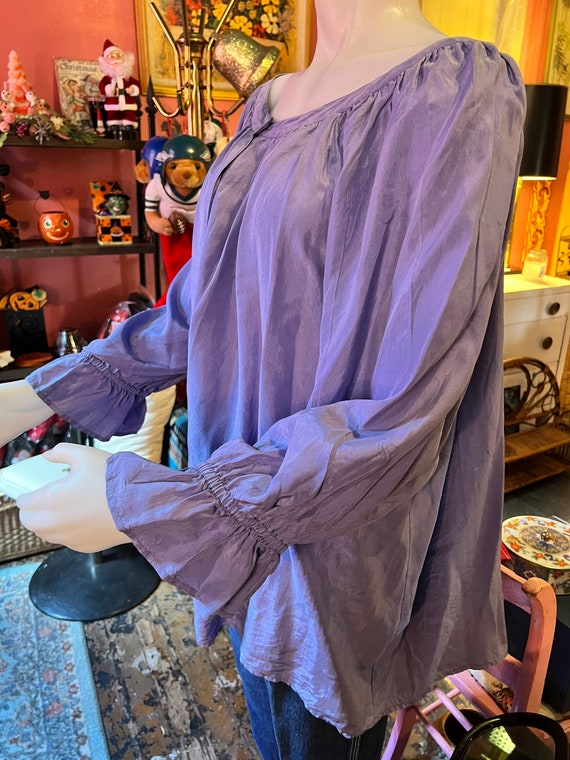 Vintage Silk Shirt. Purple Silk Peasant Blouse. T… - image 3