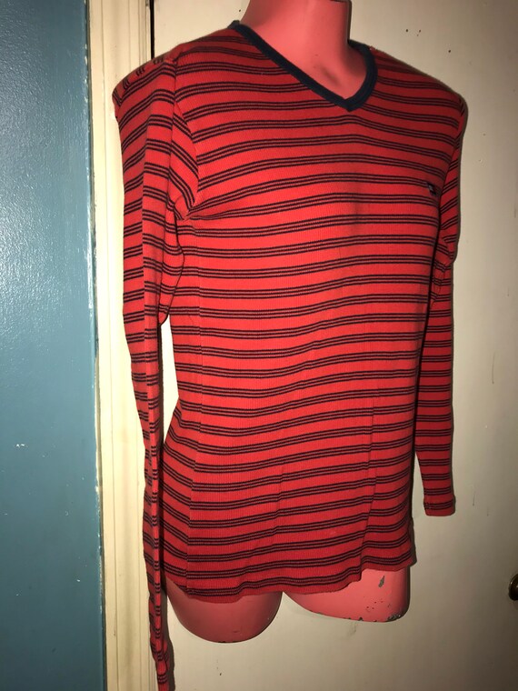 Vintage 90's Tommy Hilfiger Shirt. Red With Blue … - image 4