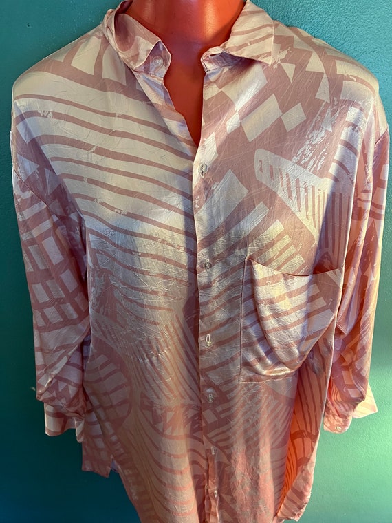 Vintage 80's Pink Satin Shirt. Gorgeous Over Size… - image 2