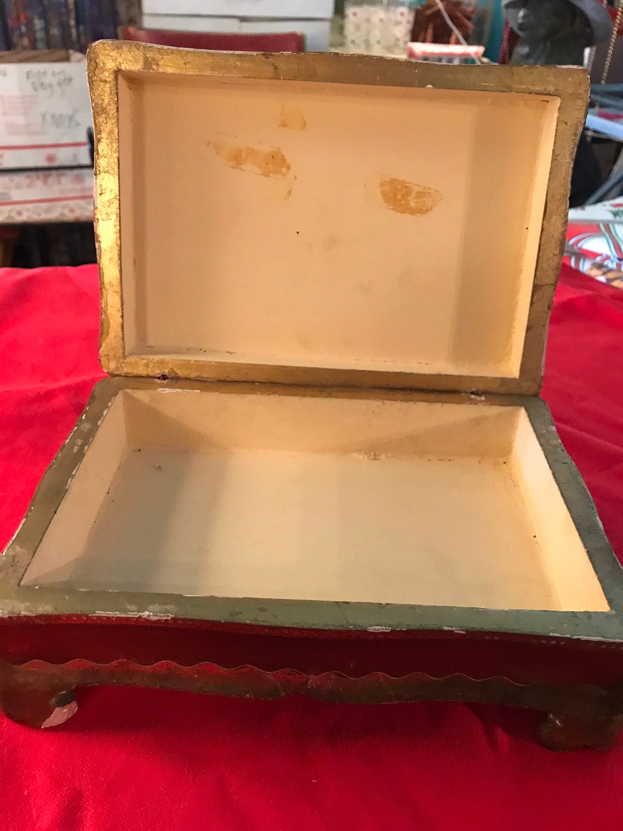 Italian Wood. Vintage Italian Wood Box. Italian Wood Box. Red and Gold