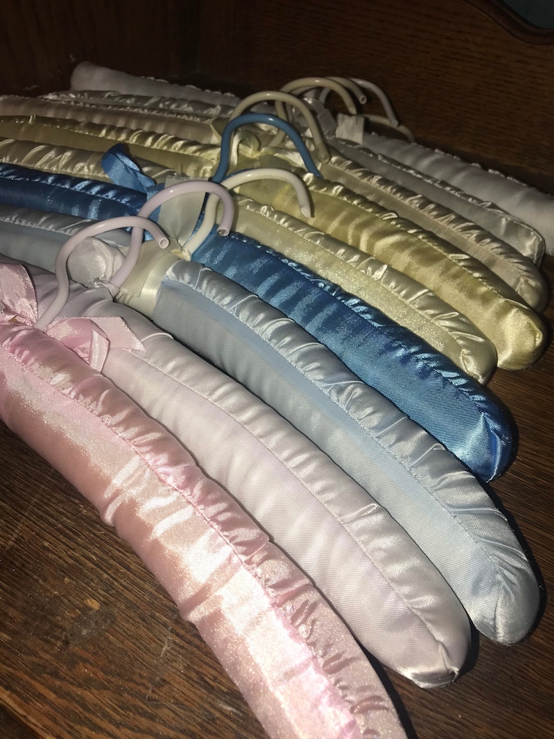 Vintage Satin Hangers. 1980s Puffy Satin Hangers. Set of Nine Etsy