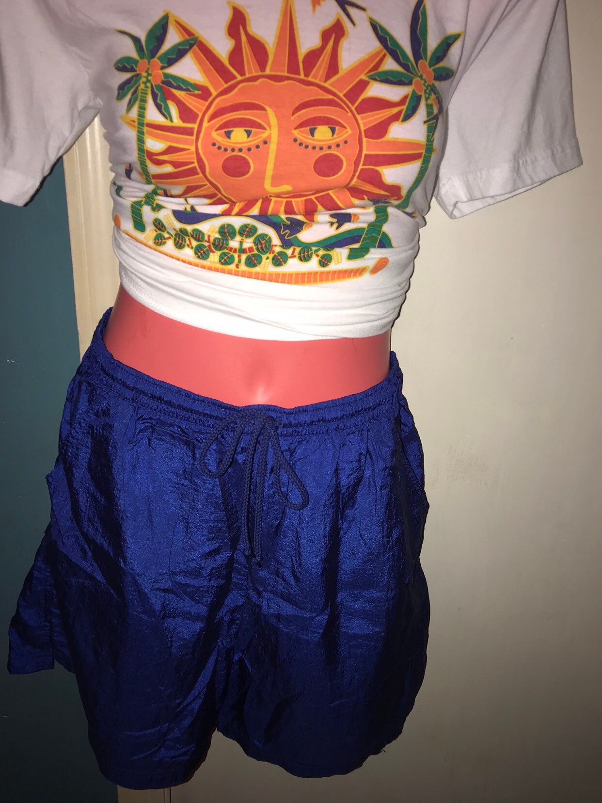 Vintage Windbreaker Shorts. Blue Windbreaker Shorts. Windbreaker Shorts