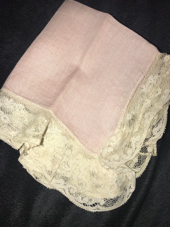 Vintage Pink and White Lace Handkerchief.