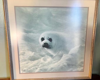 Vintage Framed Baby Harp Seal, By Charles Frace Exclusive Signed and Numbered