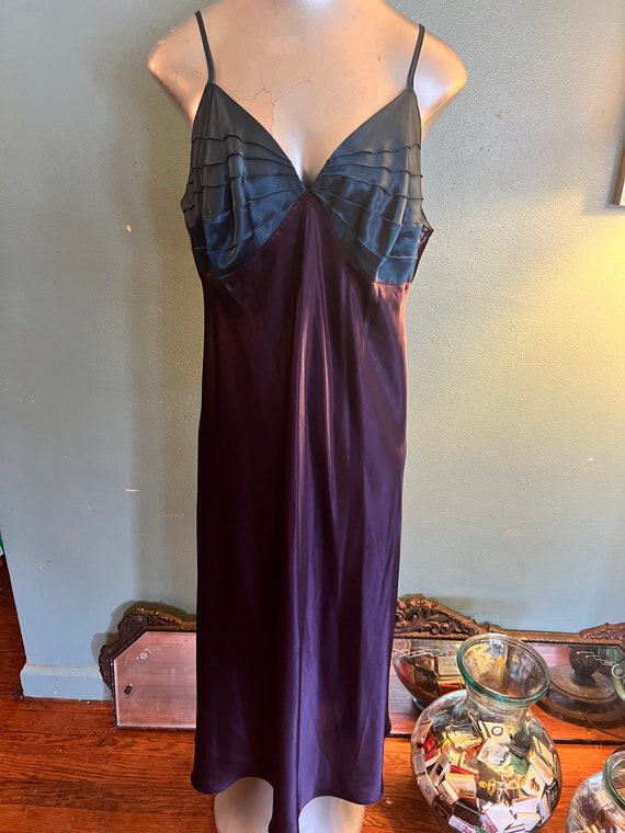 Vintage Satin Nightgown. Purple and Teal Nightgown
