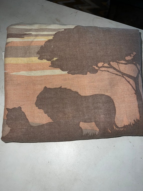 Vintage Lion Safari Flat Sheet. King of the Jungle Bed Sheet. Lions Safari Full Size Bed Sheet. Lion Bedding. Bedding. Full Size Bed
