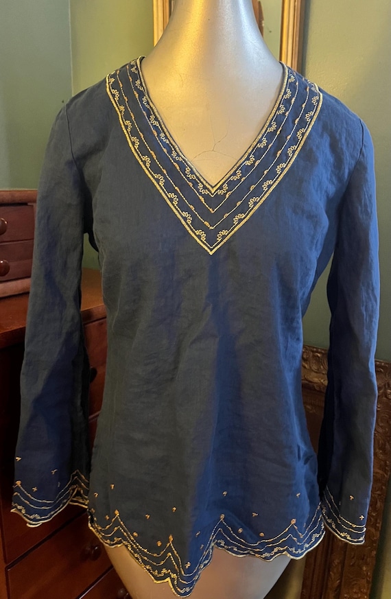 Vintage Lilly Pulitzer Blue Linen Tunic Shirt, Size XS
