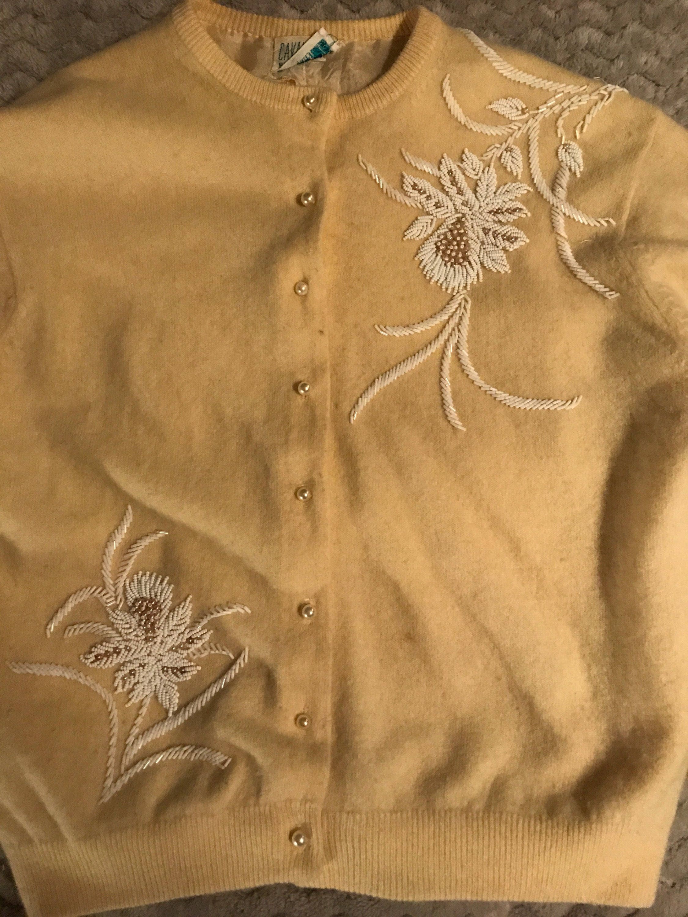 Vintage Beaded Cardigan Sweater. Pearl Sweater. Bridal Sweater. Easter ...