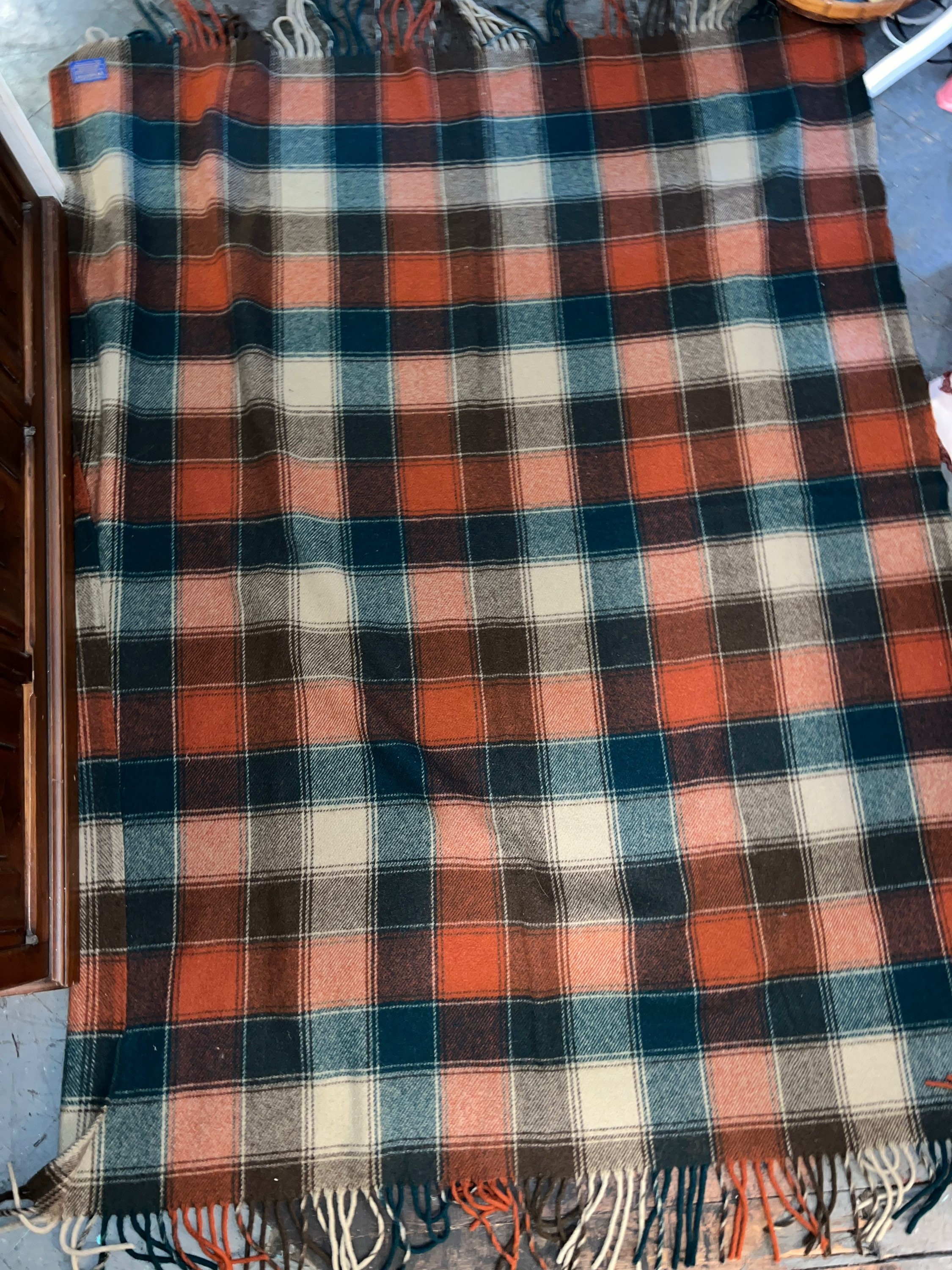 Vintage Pendleton Wool Throw. Brown Wool Throw Blanket With Fringe