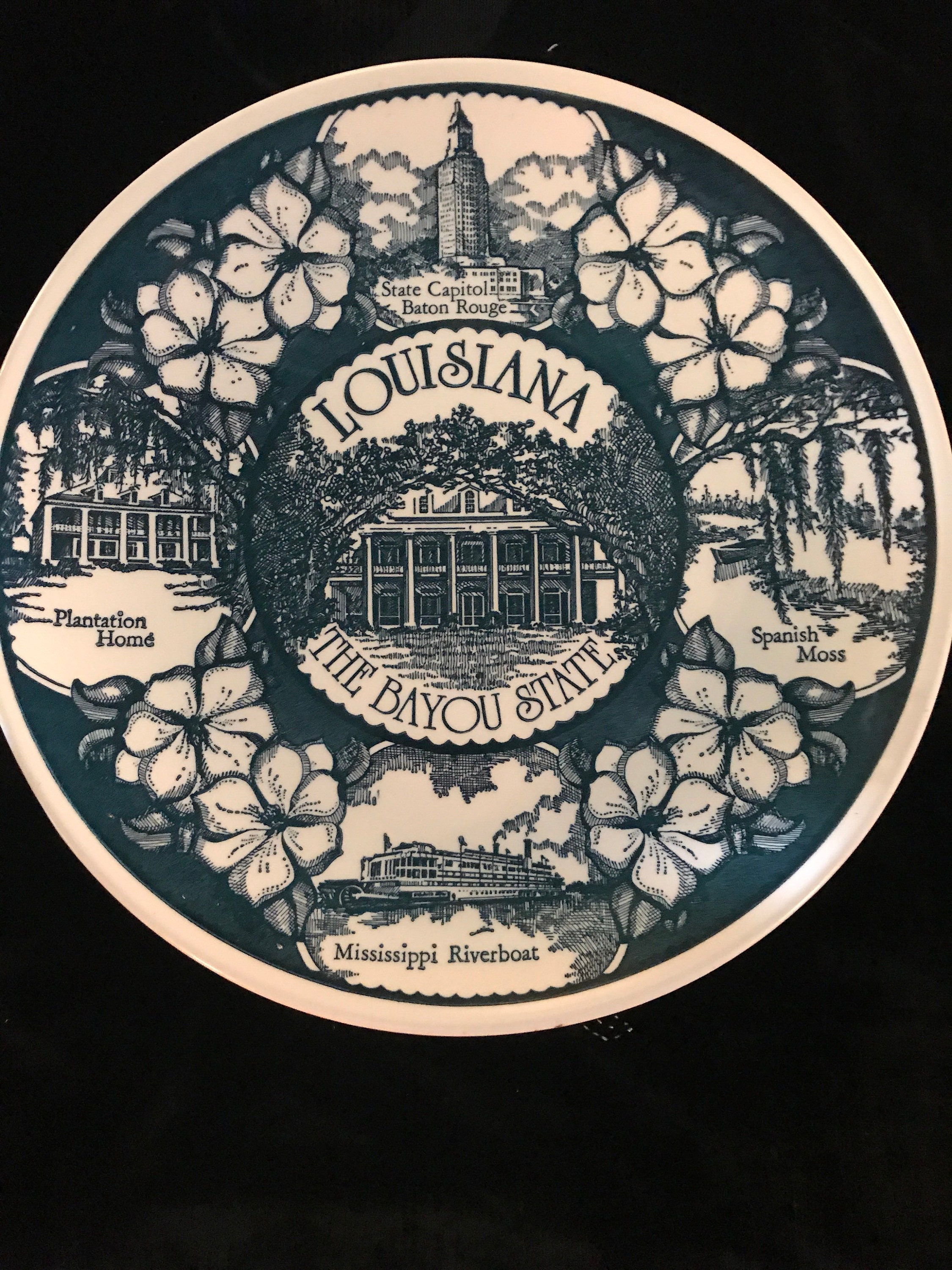 Vintage Louisiana State Plate. Vintage Plate. Blue and White Etsy