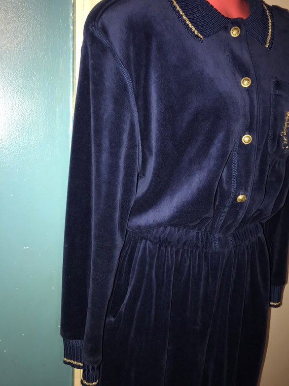 Vintage Saint Germain Jumpsuit. 1980’s Blue Velou… - image 3