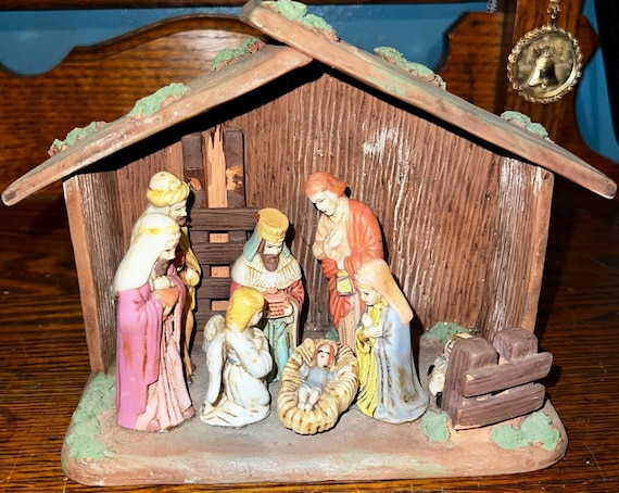 Vintage Handmade Ceramic Nativity Scene