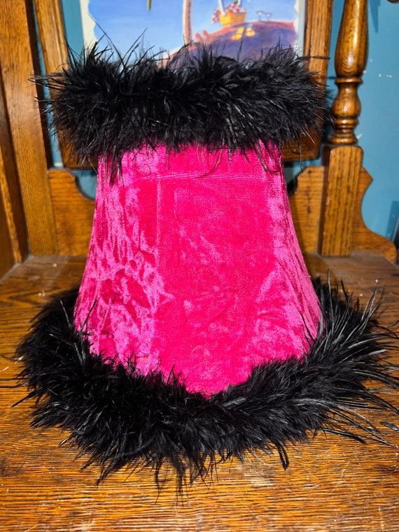 Vintage 90’s Lampshade. Pink Crushed Velvet Lampshade With Black Faux Fur Lampshade. When You’re Feeling A Little Risqué