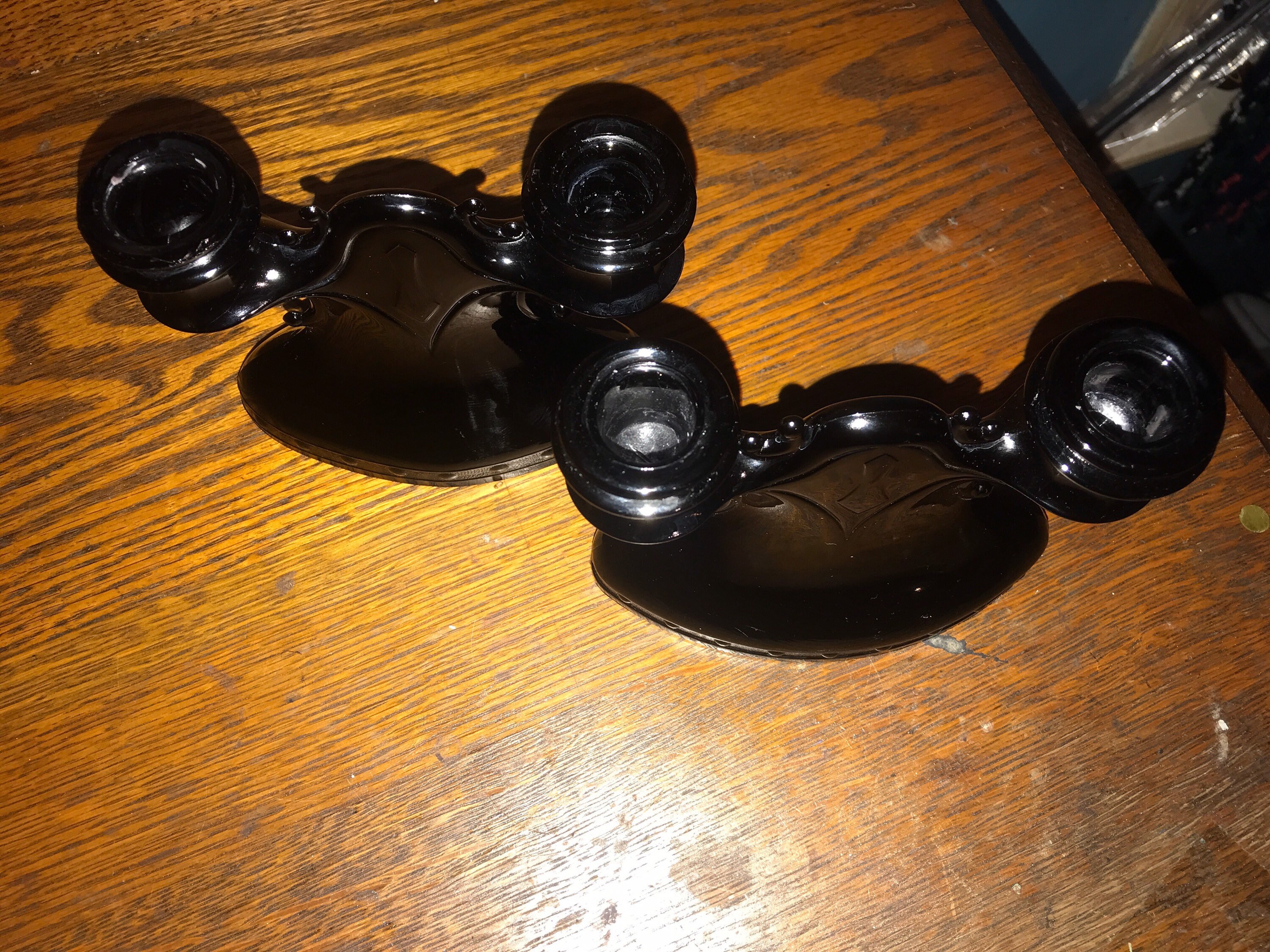 Vintage Black Depression Glass Candle Stick Holders. L.E. Smith Set of