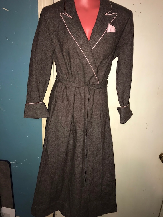 Vintage Evan Picone Wool Robe. Brown Wool With Pi… - image 2