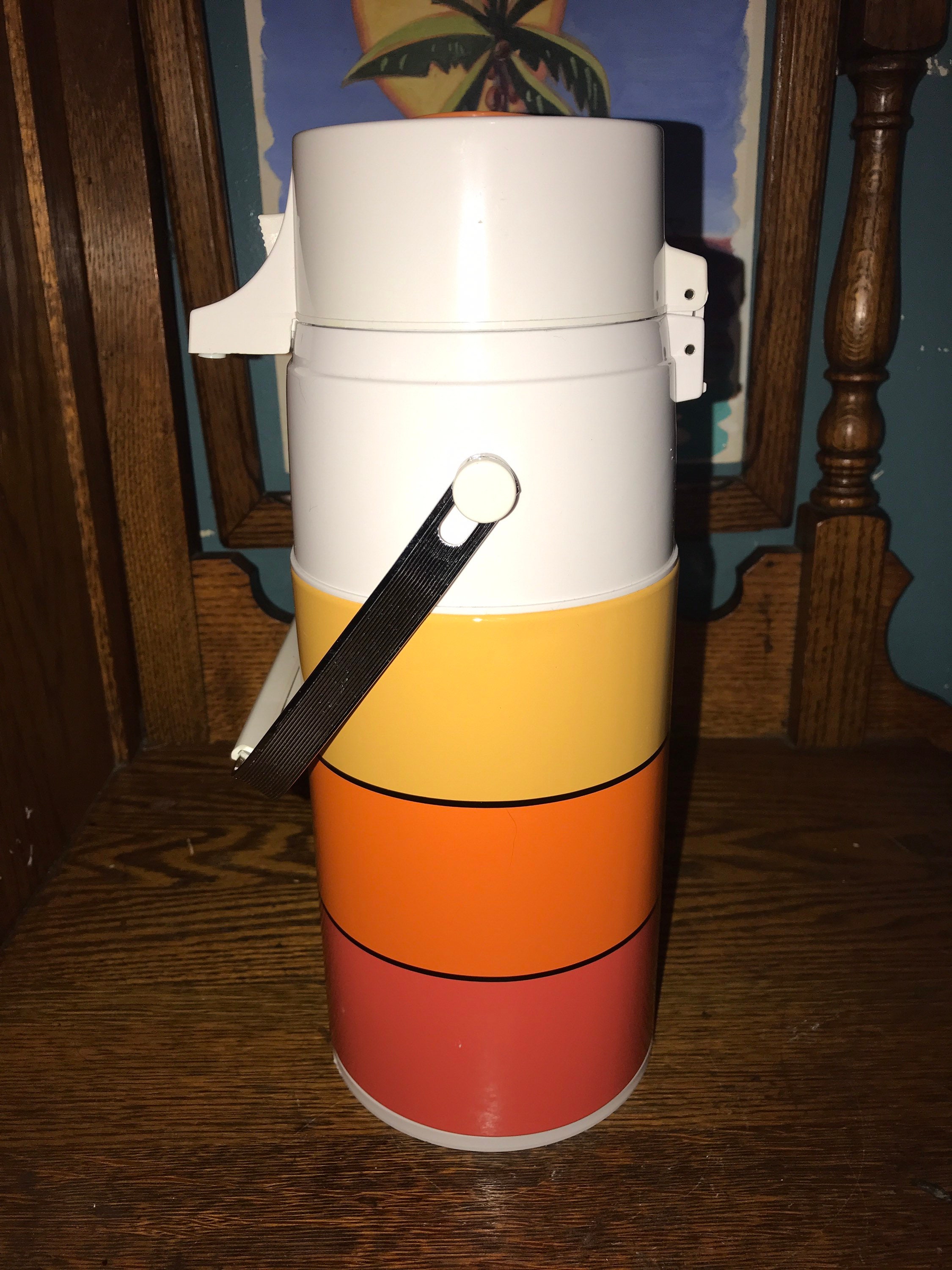 Vintage Peacock Twin Airpot Thermos. Retro Double Pump Thermos. Yellow