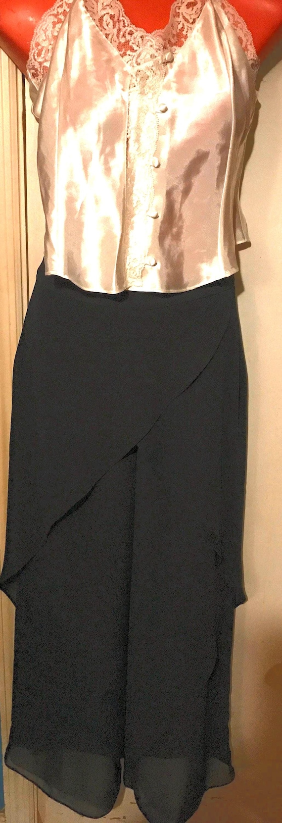 Vintage Womens Fancy Layered Black Sheer Black Pants, Size Medium