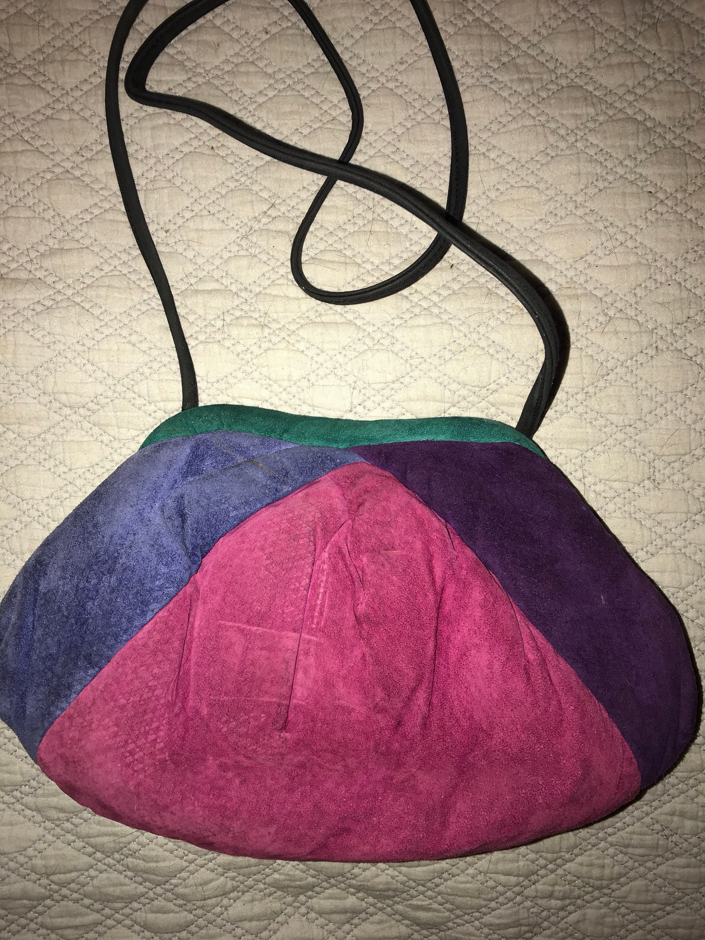 Vintage 80's Faux Suede Purse. Faux Suede Patchwork Purse. 80's Multi