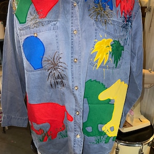 Vintage 80&#39;s Painted Button Down Shirt With Horses and Fireworks, Size Medium