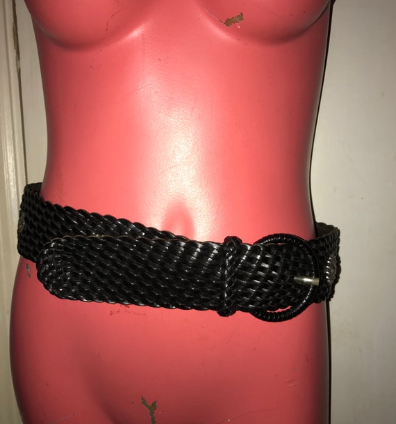 Vintage Black Braided Leather Belt. Thick Black  B