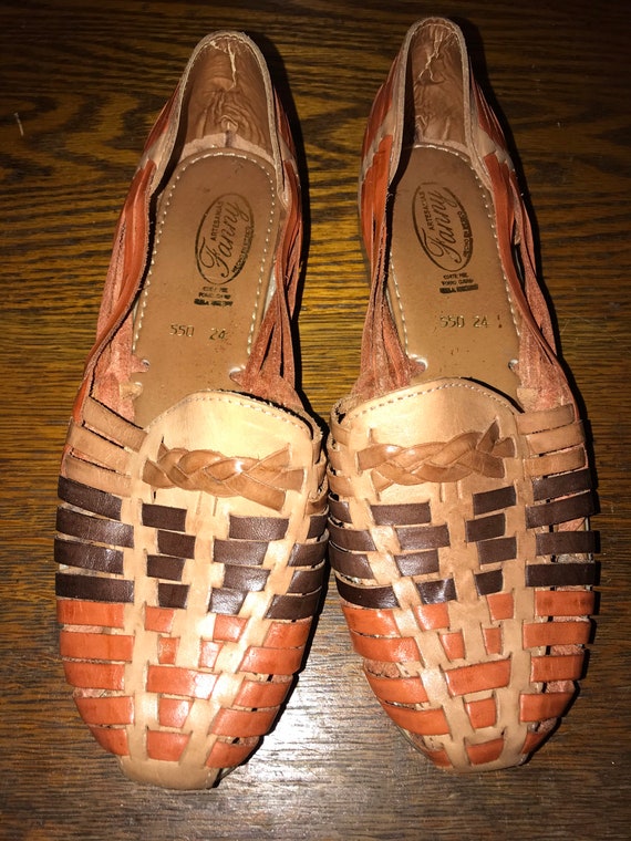 Vintage Woven Shoes. Brown Woven Summer Shoes. Brown Woven Leather Shoes. Size