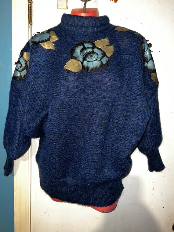 Vintage 80's Fuzzy Sparkly Blue Sweater. Adriano S