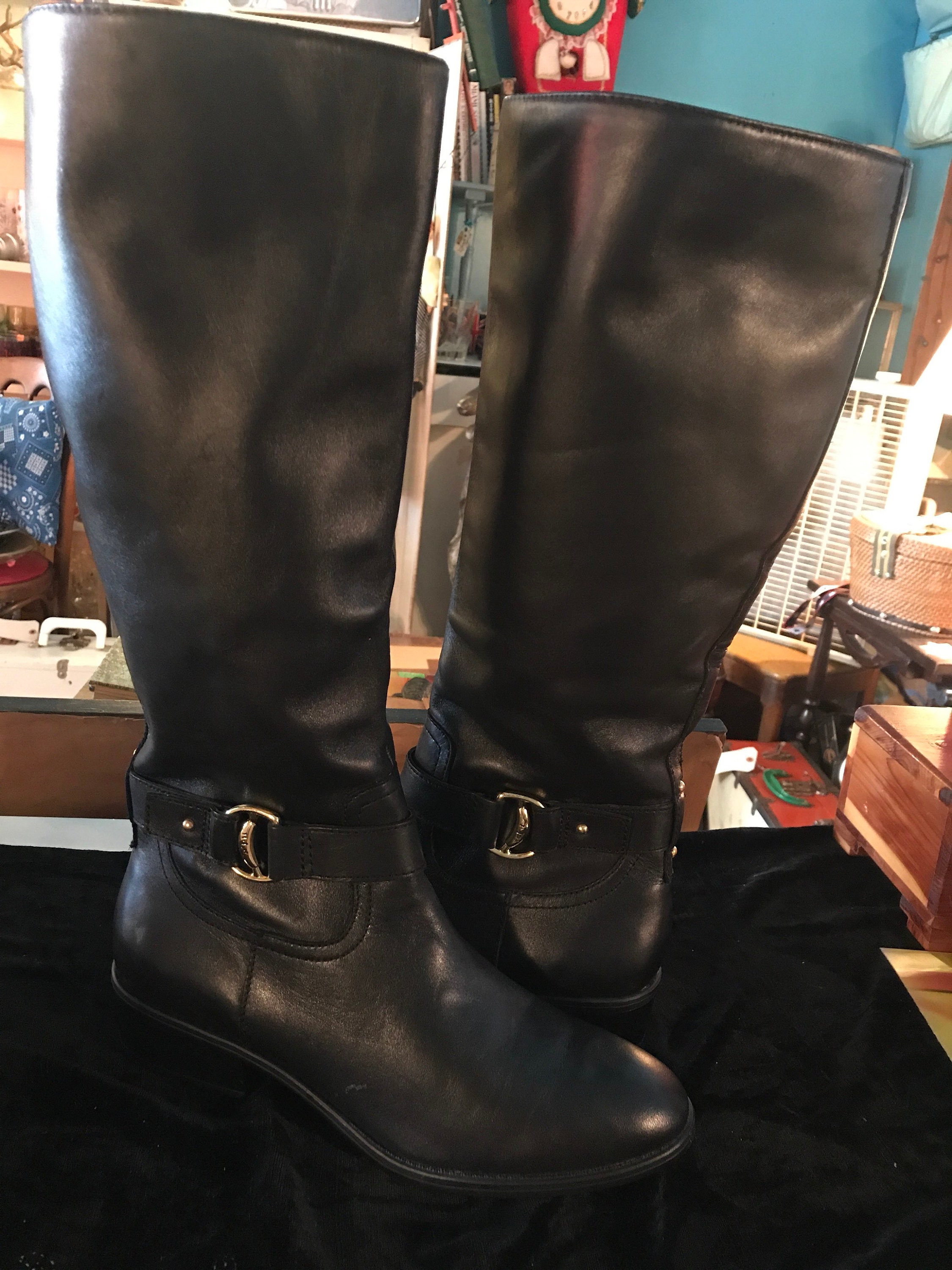 ralph lauren black leather boots