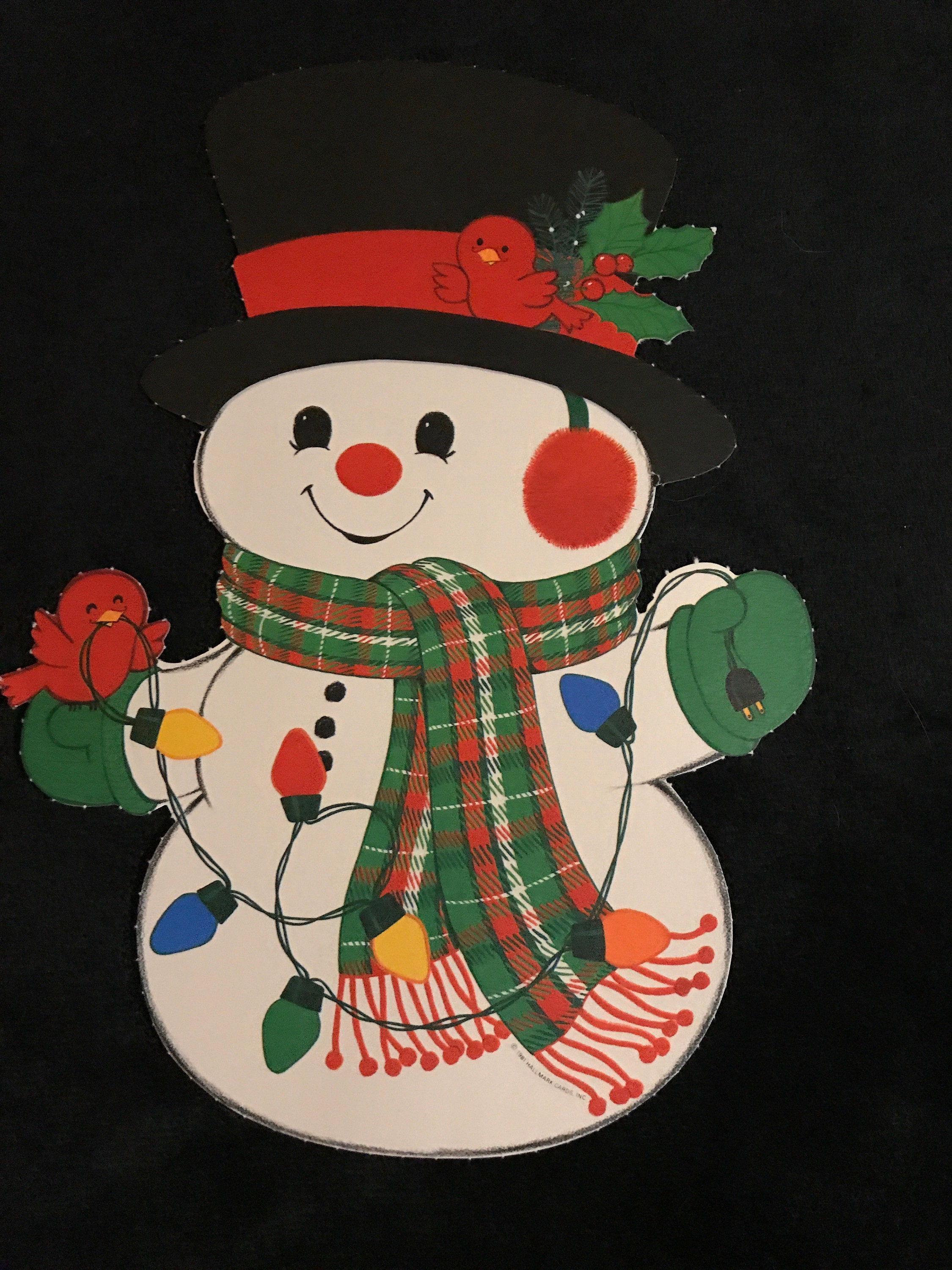Vintage Christmas Decorations. Cardboard Cut Out Christmas Decor. 1980s Snowman Cut Out