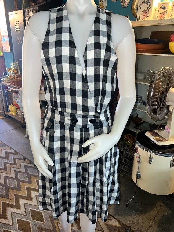 Vintage 90s One Piece Shorts Outfit. Buffalo Check Romper.