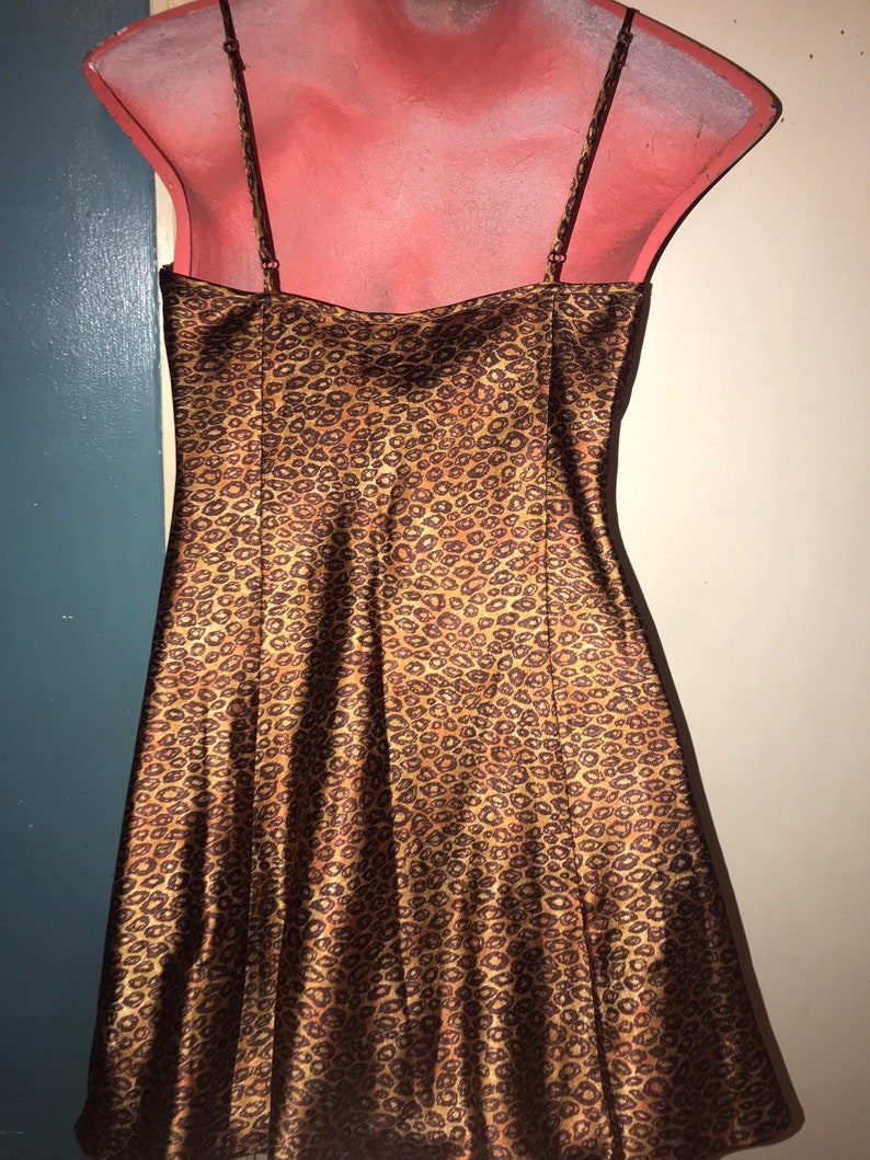 Size Small Vintage Brown Victorias Secret Nightie Short Nightgown Brown Satin and Lace Animal Print Nightie Victorias Secret Nightie