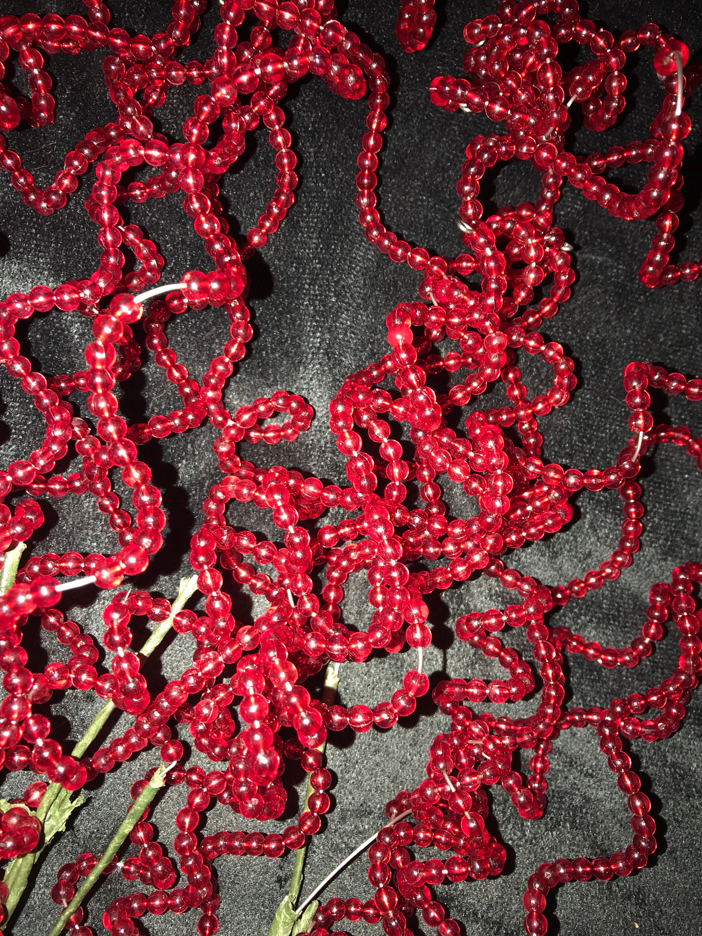 Vintage Beaded Twirly Floral Picks. Red Bead Floral Picks. Christmas