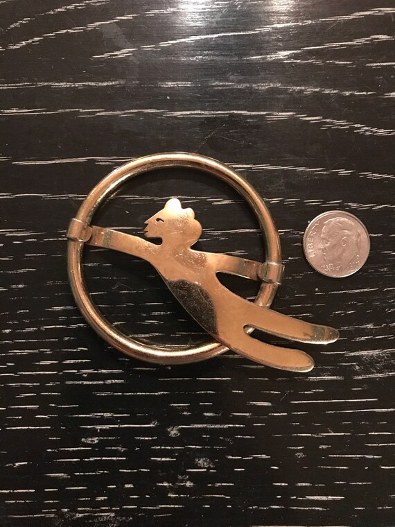 Vintage Artisan Designed Gold Brooch, Signed S.H.… - image 2