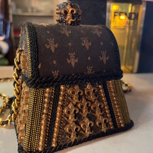 Vintage Rare Black and Gold Fleur di Lea Purse, Collectors Mary Frances