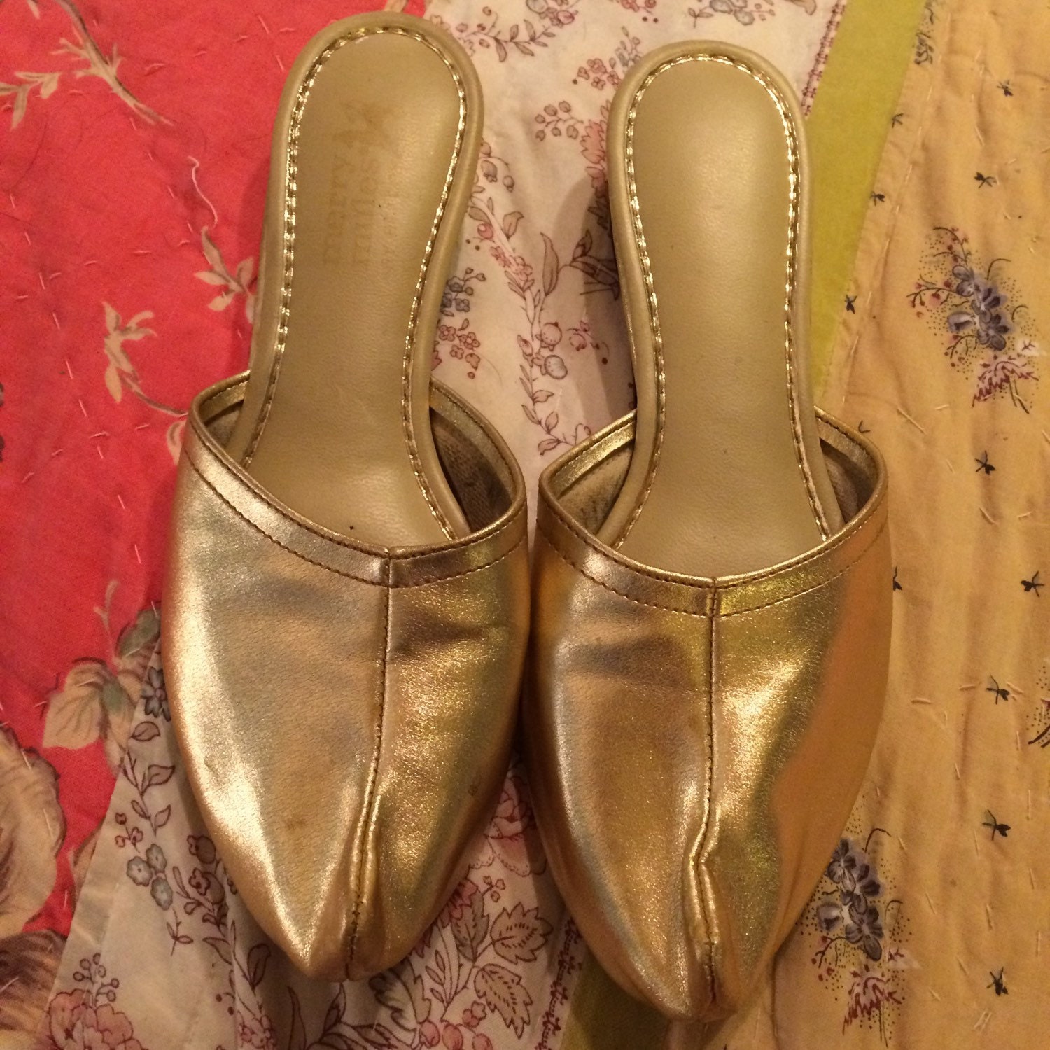 Vintage Merry Mules By Beacon. Gold Elf Slippers. Gold Genie Shoes ...