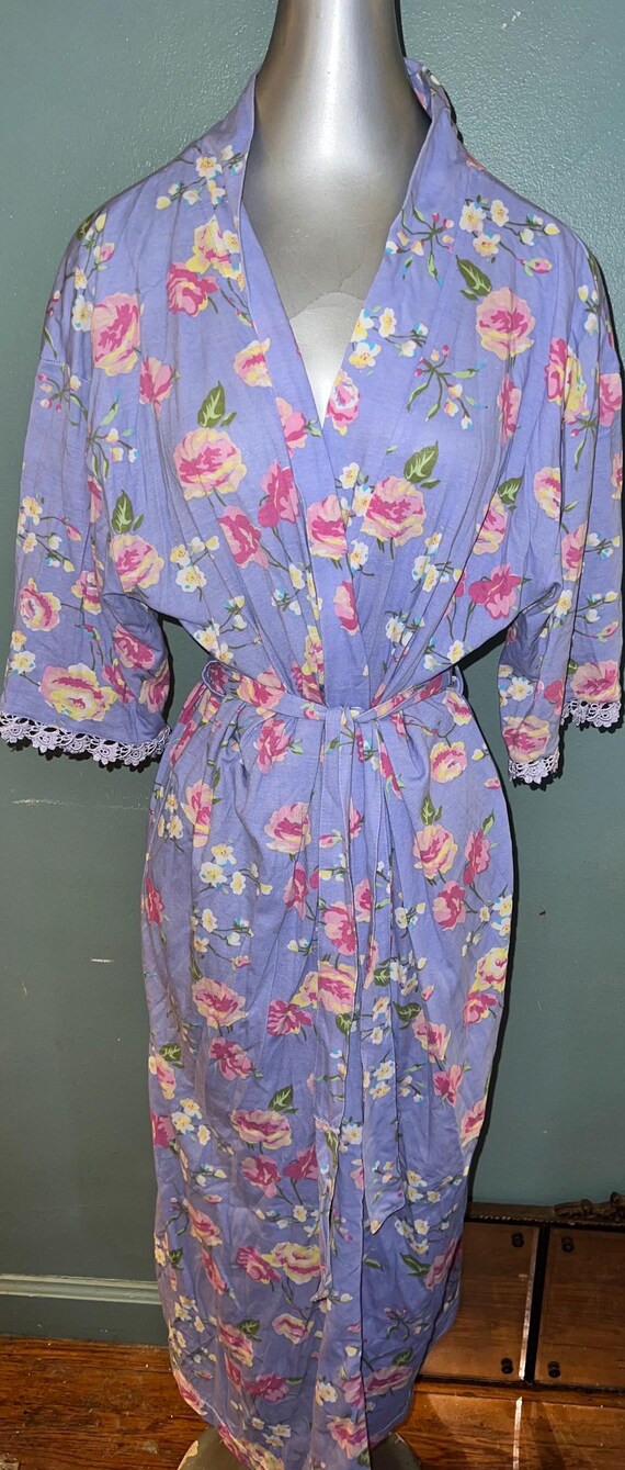 Vintage Purple Cotton Floral Motif Robe