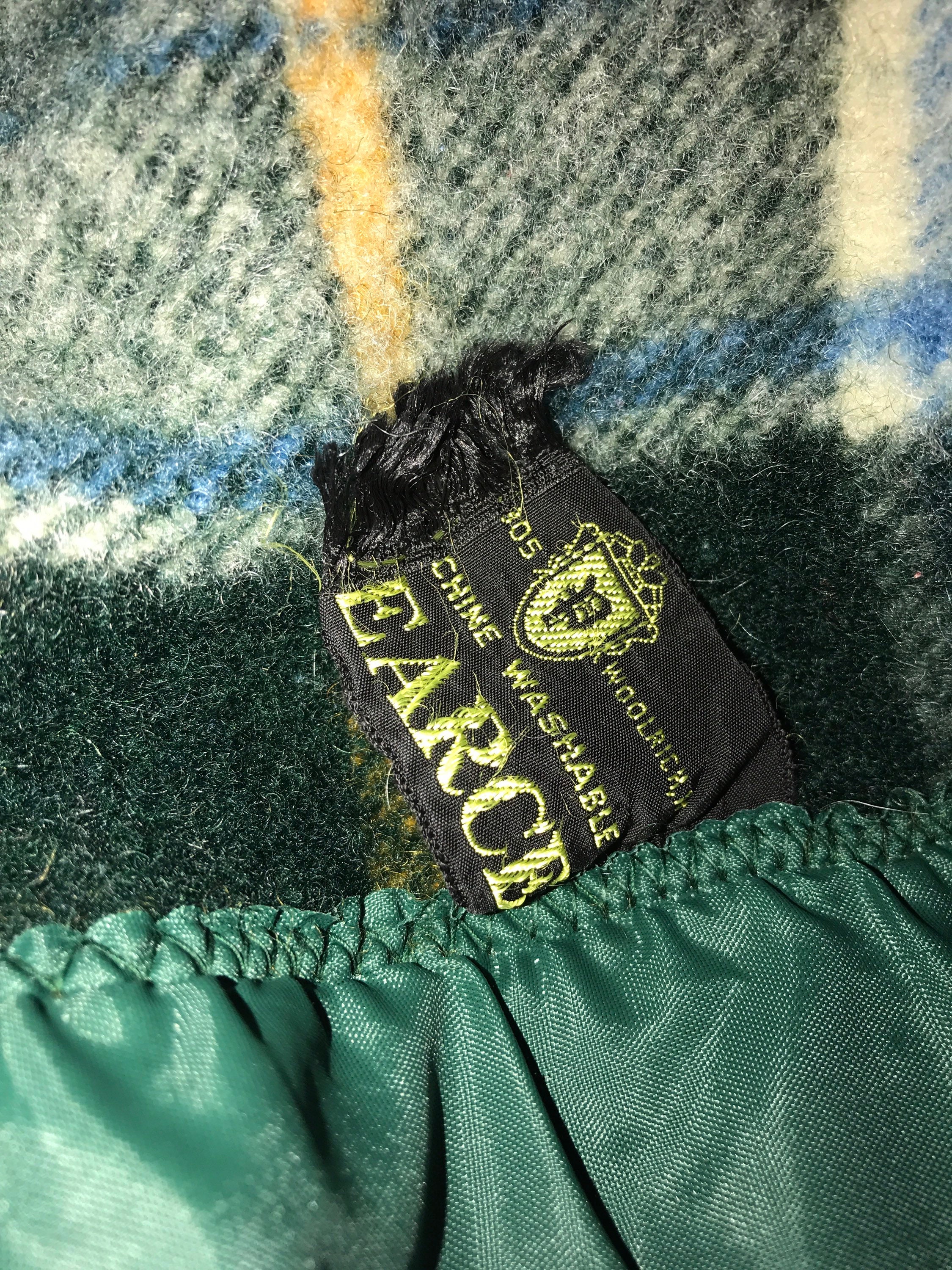 Vintage Pearce Woolrich Camp Blanket Green Plaid Wool Like Blanket. Pearce Woolrich Blanket. Camp Blanket
