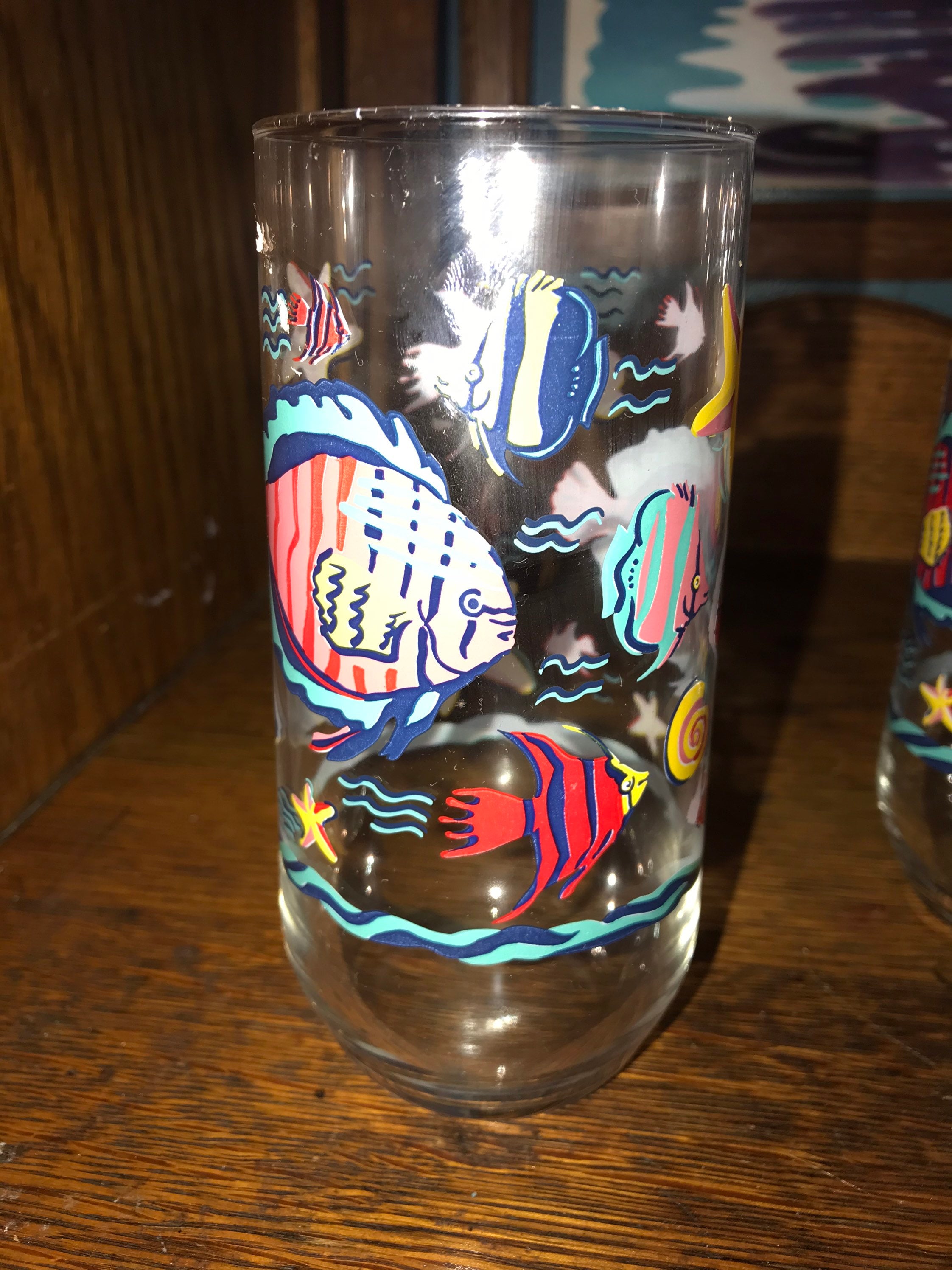 Vintage 1980’s Fish Glasses. Set of Four Tropical Fish Drinking Glasses